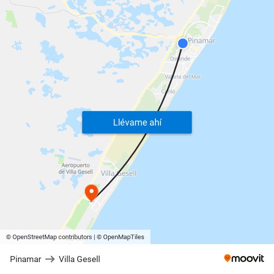 Pinamar to Villa Gesell map