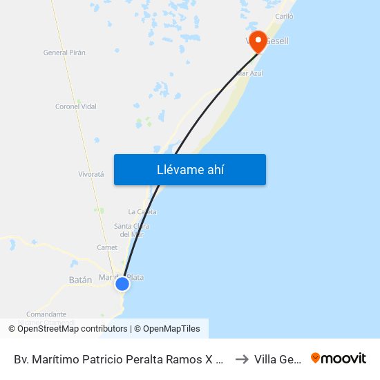 Bv. Marítimo Patricio Peralta Ramos X Moreno to Villa Gesell map
