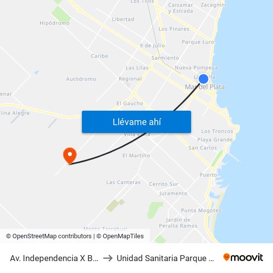 Av. Independencia X Balcarce to Unidad Sanitaria Parque Hermoso map