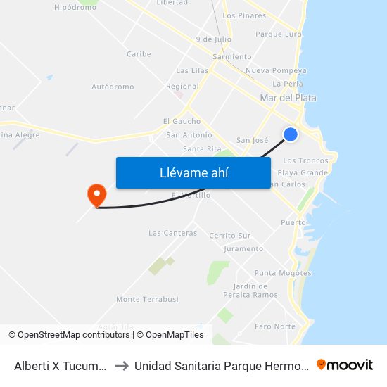 Alberti X Tucumán to Unidad Sanitaria Parque Hermoso map