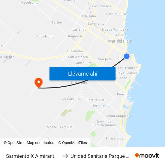 Sarmiento X Almirante Brown to Unidad Sanitaria Parque Hermoso map