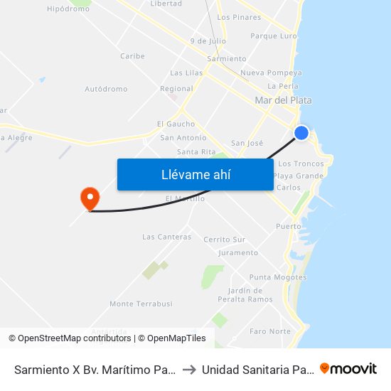 Sarmiento X Bv. Marítimo Patricio Peralta Ramos to Unidad Sanitaria Parque Hermoso map
