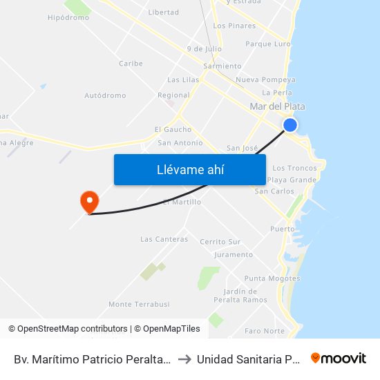 Bv. Marítimo Patricio Peralta Ramos X San Martín to Unidad Sanitaria Parque Hermoso map