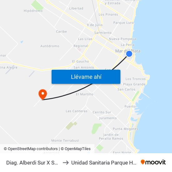 Diag. Alberdi Sur X San Luis to Unidad Sanitaria Parque Hermoso map