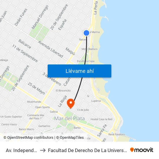 Av. Independencia X Ituzaingó to Facultad De Derecho De La Universidad Nacional De Mar Del Plata (Unmdp) map