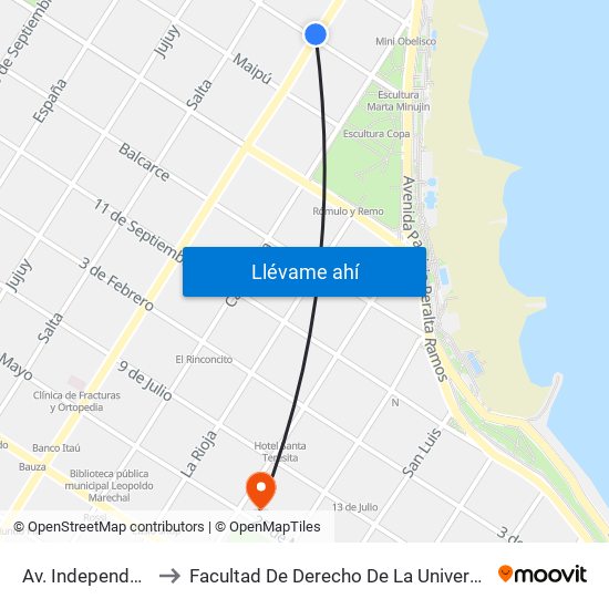 Av. Independencia X Chacabuco to Facultad De Derecho De La Universidad Nacional De Mar Del Plata (Unmdp) map