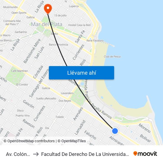 Av. Colón X Olavarría to Facultad De Derecho De La Universidad Nacional De Mar Del Plata (Unmdp) map