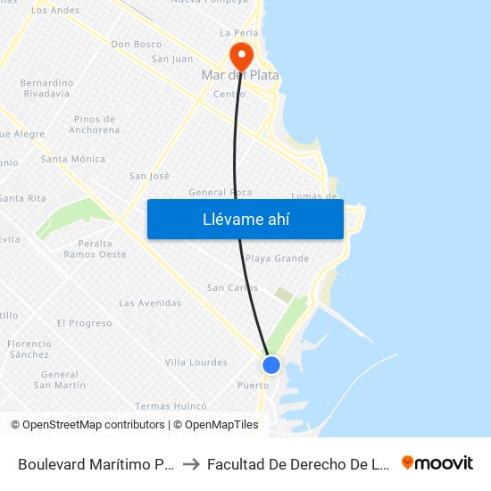 Boulevard Marítimo Patricio Peralta Ramos X Av. Juan B. Justo to Facultad De Derecho De La Universidad Nacional De Mar Del Plata (Unmdp) map