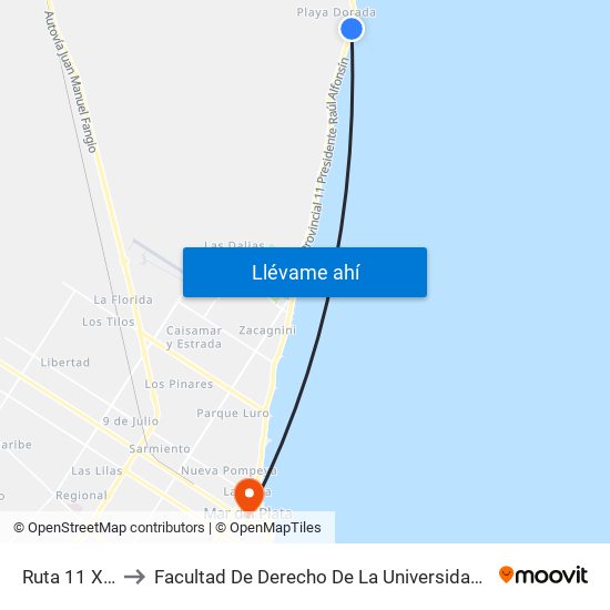 Ruta 11 X El Gaviotin to Facultad De Derecho De La Universidad Nacional De Mar Del Plata (Unmdp) map