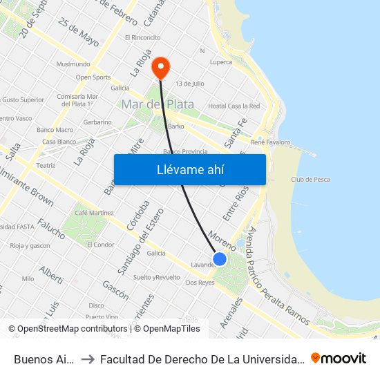 Buenos Aires X Bolívar to Facultad De Derecho De La Universidad Nacional De Mar Del Plata (Unmdp) map