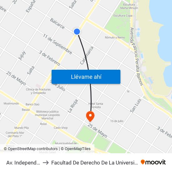 Av. Independencia X Balcarce to Facultad De Derecho De La Universidad Nacional De Mar Del Plata (Unmdp) map