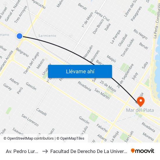 Av. Pedro Luro X Mariano Acosta to Facultad De Derecho De La Universidad Nacional De Mar Del Plata (Unmdp) map