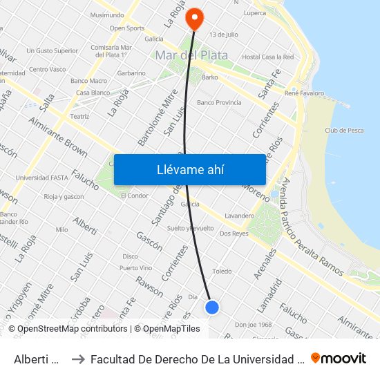 Alberti X Tucumán to Facultad De Derecho De La Universidad Nacional De Mar Del Plata (Unmdp) map