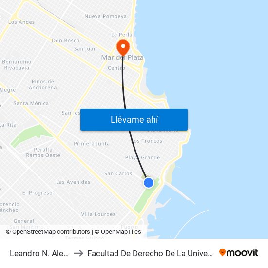 Leandro N. Alem X Av. Juan J. Paso to Facultad De Derecho De La Universidad Nacional De Mar Del Plata (Unmdp) map