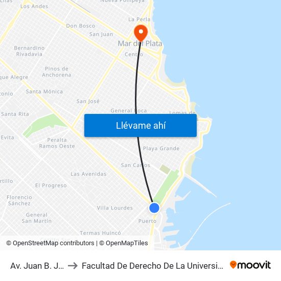 Av. Juan B. Justo X Bermejo to Facultad De Derecho De La Universidad Nacional De Mar Del Plata (Unmdp) map
