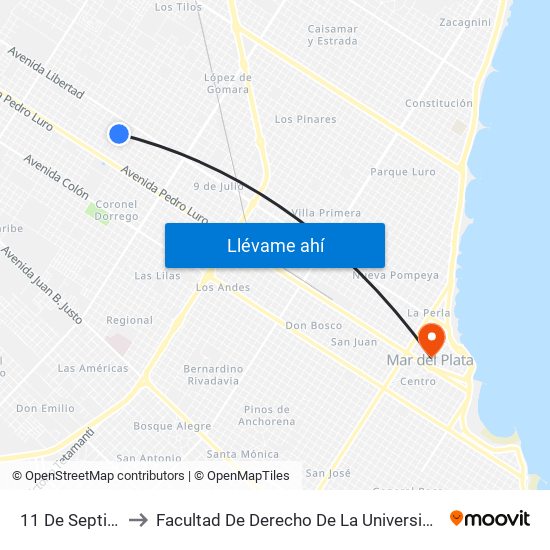 11 De Septiembre X Tandil to Facultad De Derecho De La Universidad Nacional De Mar Del Plata (Unmdp) map