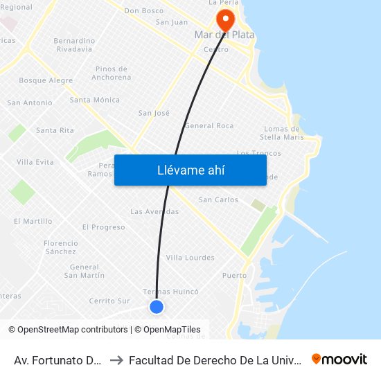 Av. Fortunato De La Plaza X Triunvirato to Facultad De Derecho De La Universidad Nacional De Mar Del Plata (Unmdp) map