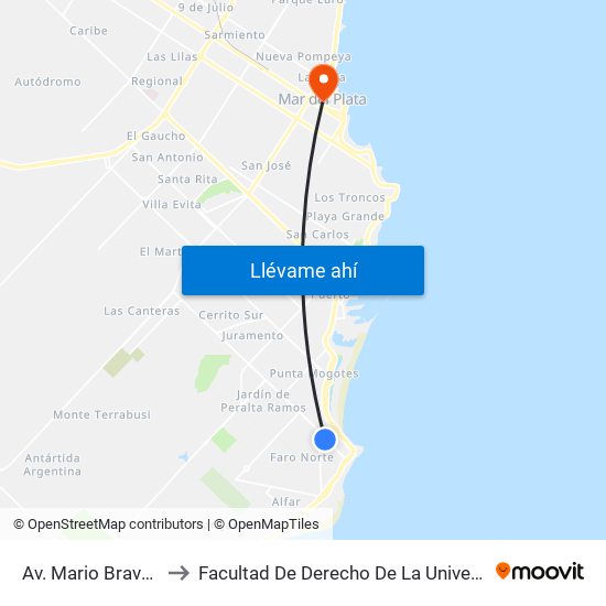 Av. Mario Bravo X Pacheco De Melo to Facultad De Derecho De La Universidad Nacional De Mar Del Plata (Unmdp) map