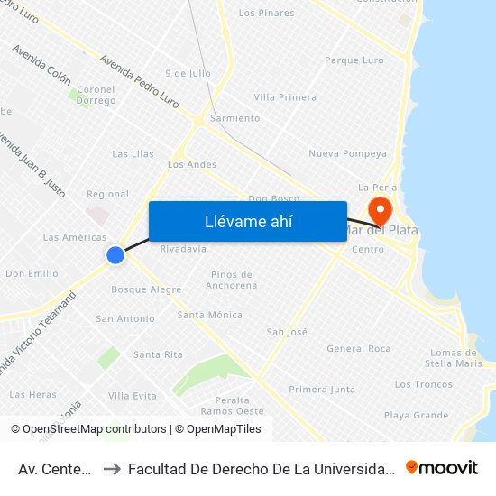 Av. Centenario X Solís to Facultad De Derecho De La Universidad Nacional De Mar Del Plata (Unmdp) map