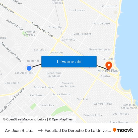 Av. Juan B. Justo X J. N. Fernández to Facultad De Derecho De La Universidad Nacional De Mar Del Plata (Unmdp) map