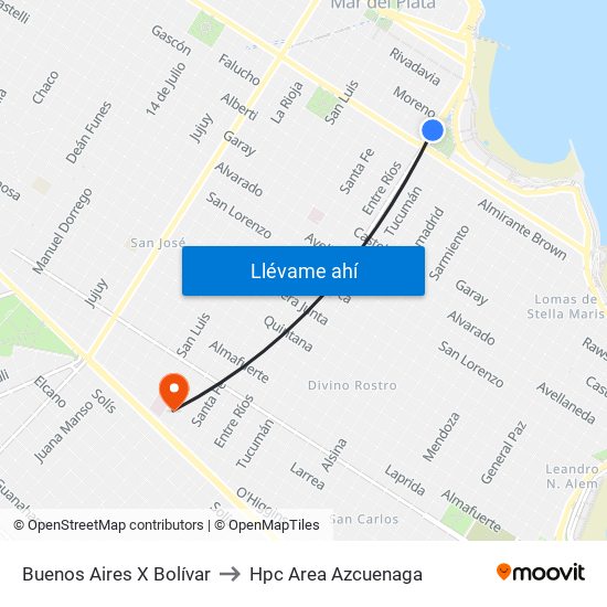 Buenos Aires X Bolívar to Hpc Area Azcuenaga map