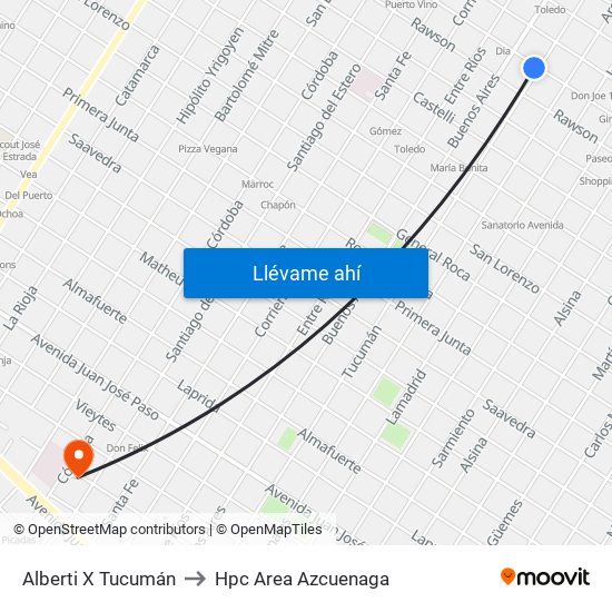 Alberti X Tucumán to Hpc Area Azcuenaga map
