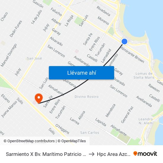 Sarmiento X Bv. Marítimo Patricio Peralta Ramos to Hpc Area Azcuenaga map