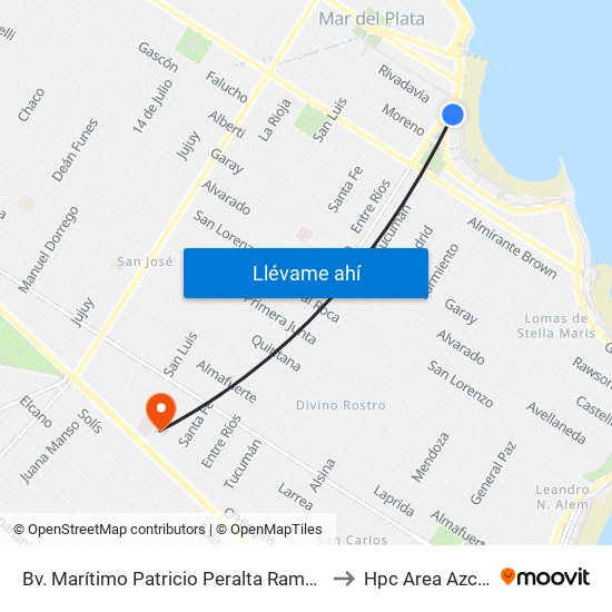 Bv. Marítimo Patricio Peralta Ramos X San Martín to Hpc Area Azcuenaga map