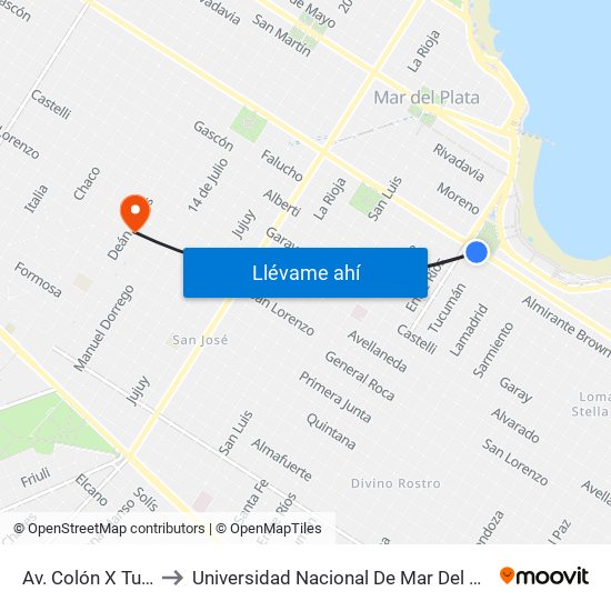 Av. Colón X Tucumán to Universidad Nacional De Mar Del Plata (Unmdp) map