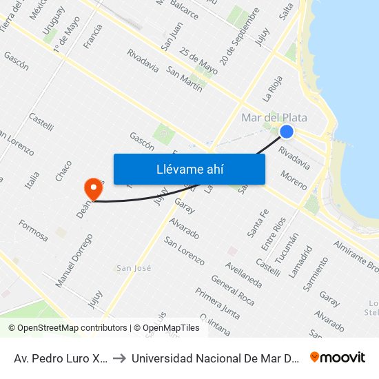 Av. Pedro Luro X Córdoba to Universidad Nacional De Mar Del Plata (Unmdp) map