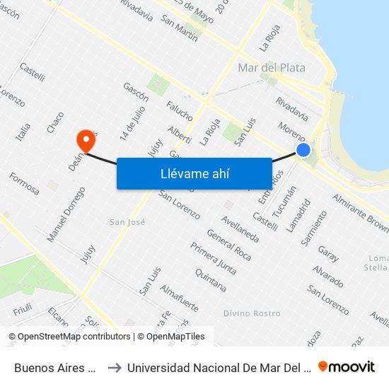 Buenos Aires X Bolívar to Universidad Nacional De Mar Del Plata (Unmdp) map