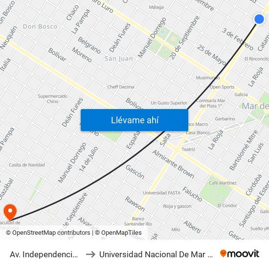 Av. Independencia X Balcarce to Universidad Nacional De Mar Del Plata (Unmdp) map