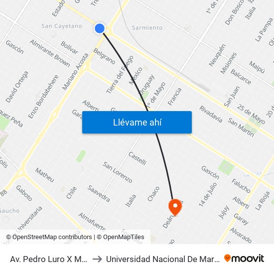 Av. Pedro Luro X Mariano Acosta to Universidad Nacional De Mar Del Plata (Unmdp) map