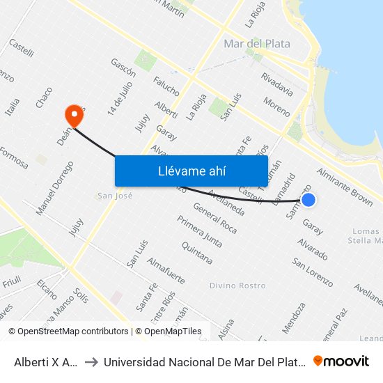 Alberti X Alsina to Universidad Nacional De Mar Del Plata (Unmdp) map