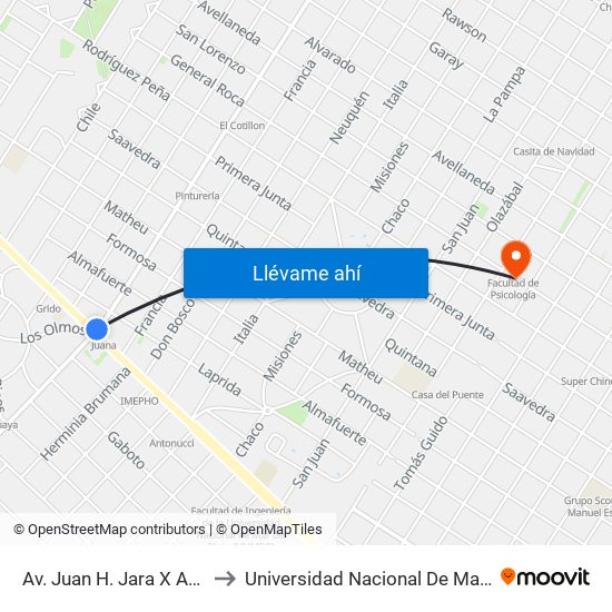 Av. Juan H. Jara X Av. Juan B. Justo to Universidad Nacional De Mar Del Plata (Unmdp) map