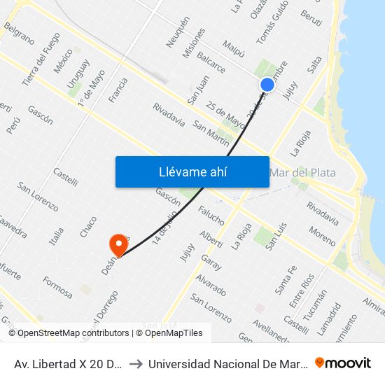 Av. Libertad X 20 De Septiembre to Universidad Nacional De Mar Del Plata (Unmdp) map