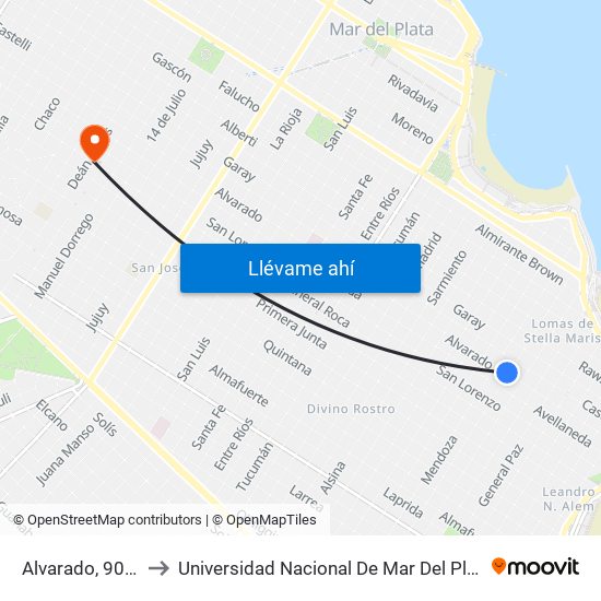 Alvarado, 901-999 to Universidad Nacional De Mar Del Plata (Unmdp) map