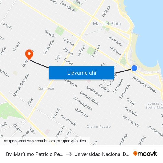 Bv. Marítimo Patricio Peralta Ramos X Las Heras to Universidad Nacional De Mar Del Plata (Unmdp) map