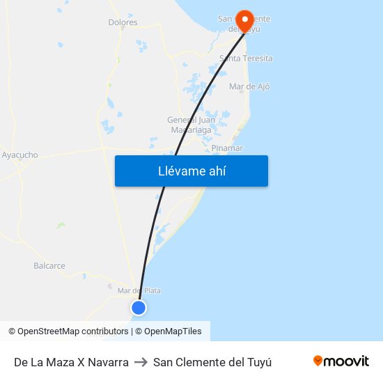 De La Maza X Navarra to San Clemente del Tuyú map