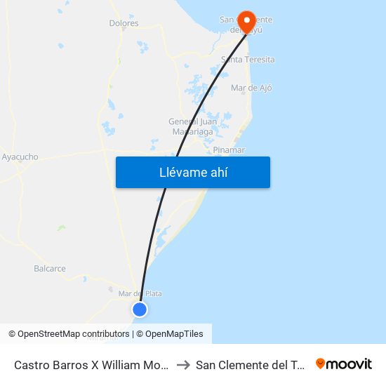 Castro Barros X William Morris to San Clemente del Tuyú map