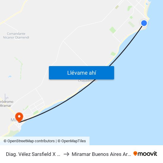 Diag. Vélez Sarsfield X Racedo to Miramar Buenos Aires Argentina map