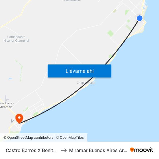 Castro Barros X Benito Lynch to Miramar Buenos Aires Argentina map