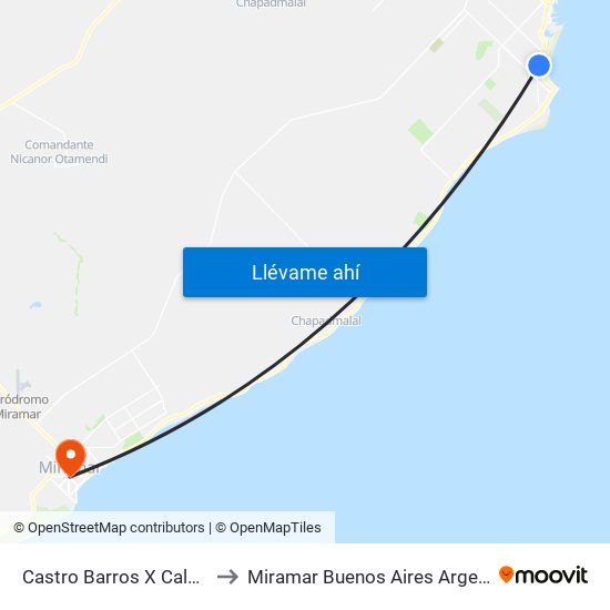 Castro Barros X Calabria to Miramar Buenos Aires Argentina map