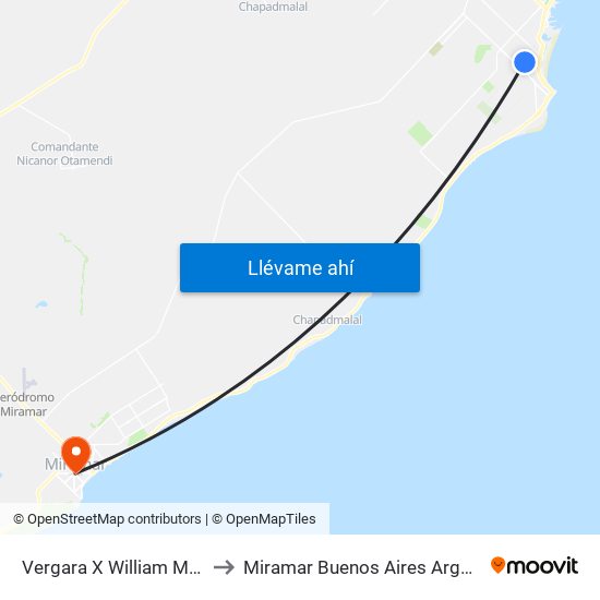Vergara X William Morris to Miramar Buenos Aires Argentina map