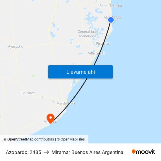 Azopardo, 2485 to Miramar Buenos Aires Argentina map