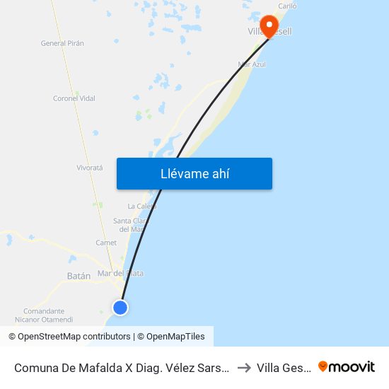 Comuna De Mafalda X Diag. Vélez Sarsfield to Villa Gesell map