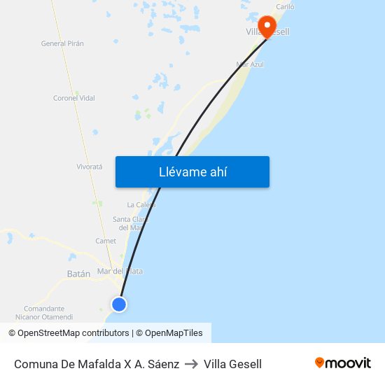 Comuna De Mafalda X A. Sáenz to Villa Gesell map