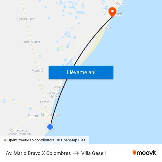Av. Mario Bravo X Colombres to Villa Gesell map
