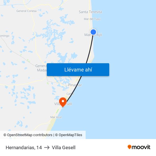 Hernandarias, 14 to Villa Gesell map