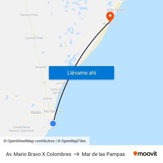 Av. Mario Bravo X Colombres to Mar de las Pampas map